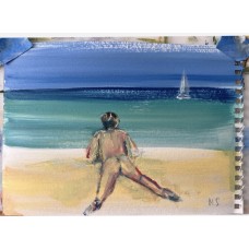 “Nudist Beach. Sea” – Original Female Nude Oil Painting on Paper | Marina Stognieva